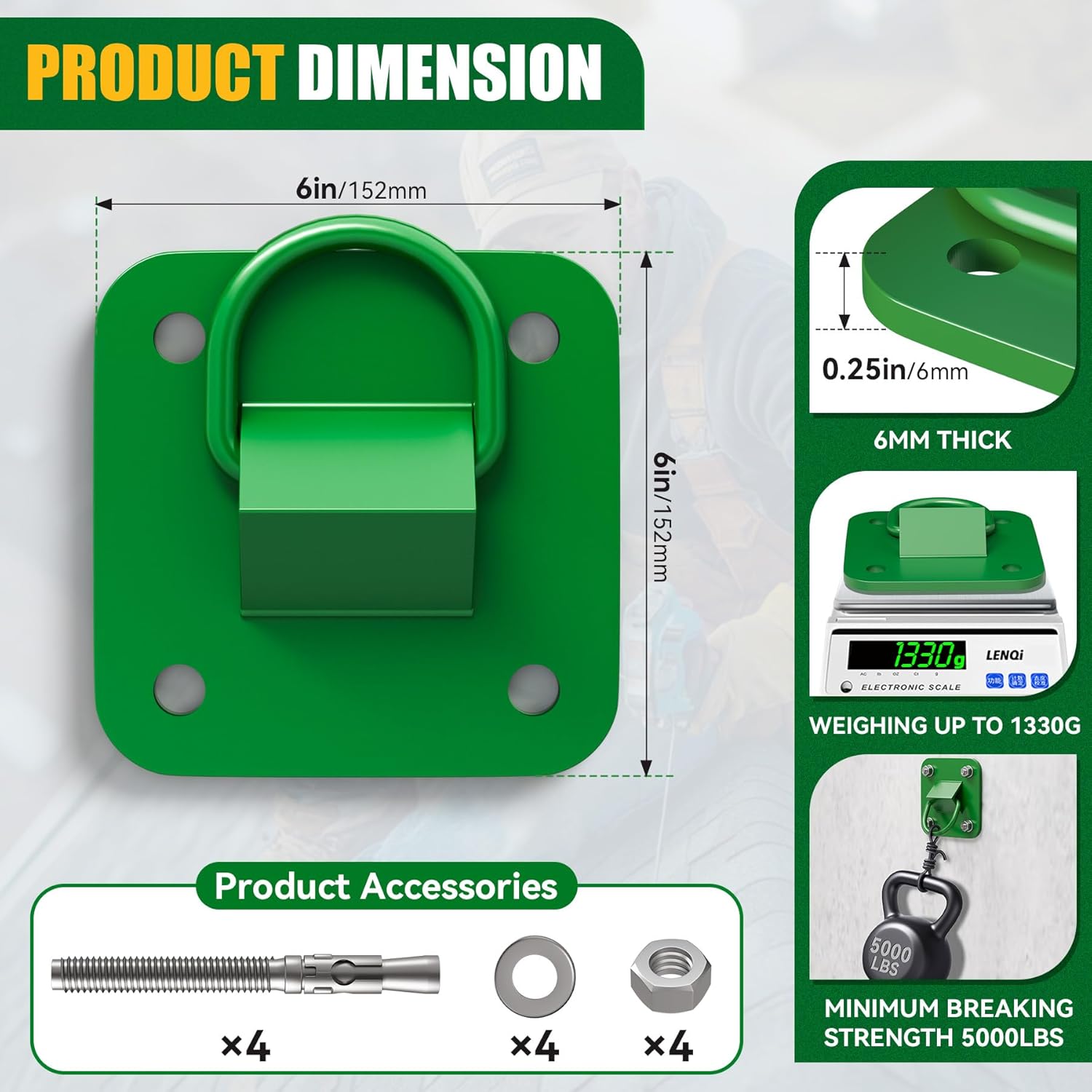 D Ring Anchor Plate l Concrete Plate Anchors for Concrete Walls,Ceilings,Columns l Steel D-Ring Reusable Anchor Plate (1 Pack)