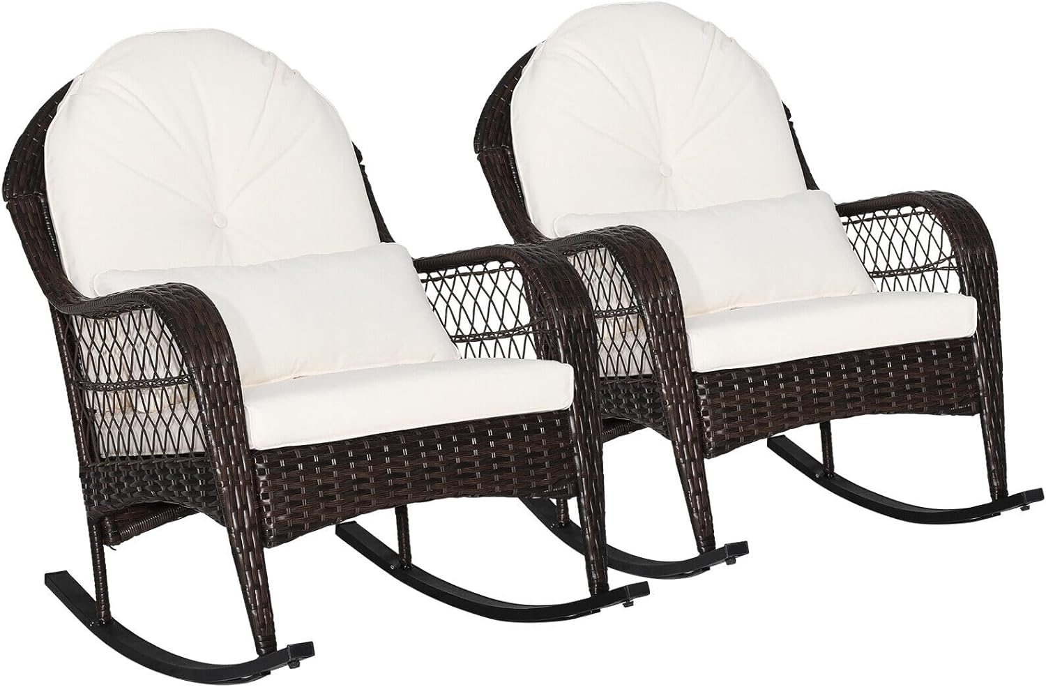 2PCS Outdoor Patio Wicker Rocking Chair Porch Rocker Lounge Chair with Seat and Back