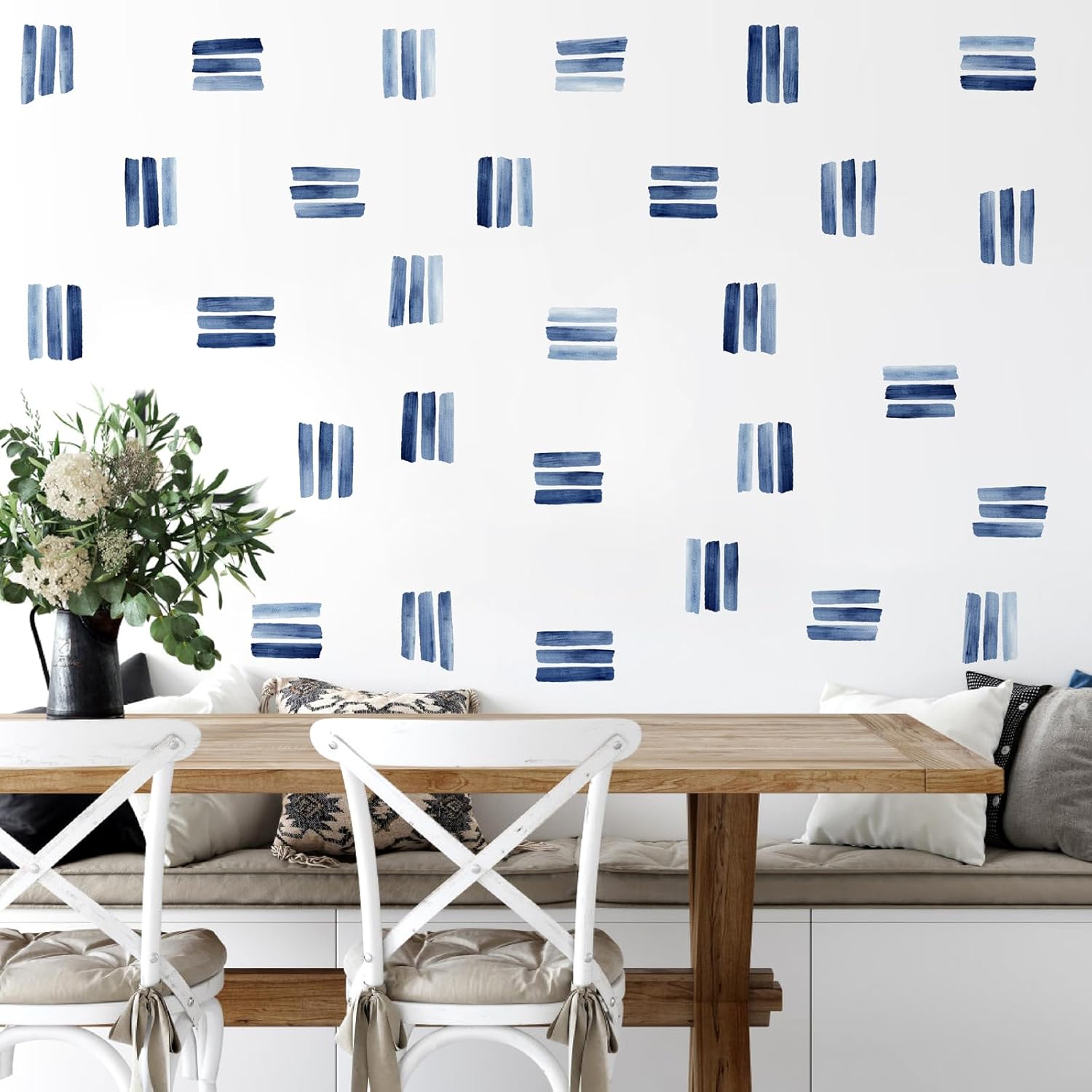 Watercolor Line Wall Decals Modern Wall Art Stickers Peel and Stick Bule Line Walls Decoration Stickers Boho Stripe Vinyl Wallpaper Art Murals for Kids Bedroom Bathroom Room Nursery Living Room Decor