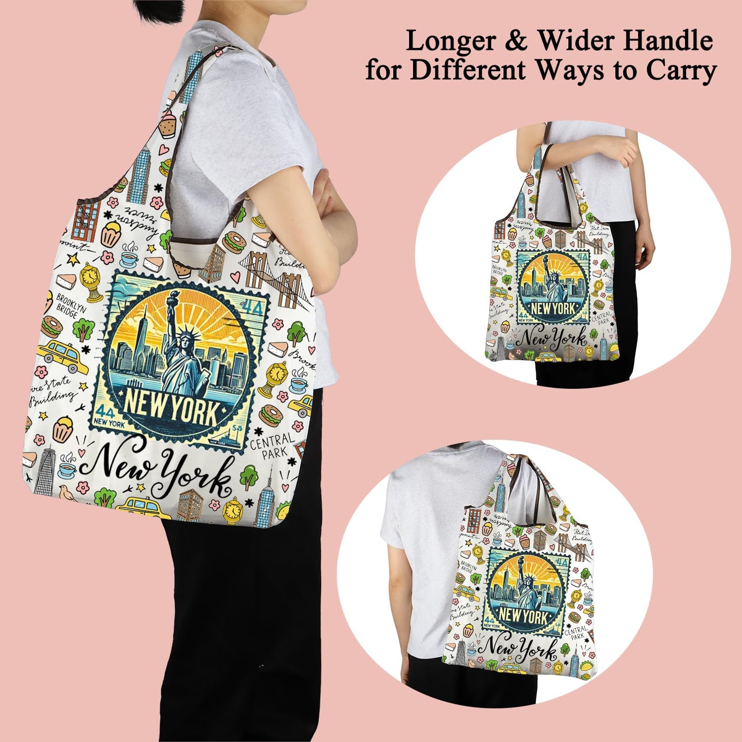 MBMSO New York Reusable Grocery Bag NYC Skyline Tote Bag New York City Foldable Shopping Bag for Travel USA NYC Lovers Gifts image 2