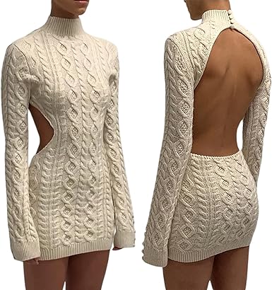 WONGCHOlCE Women Knit Dress Backless 