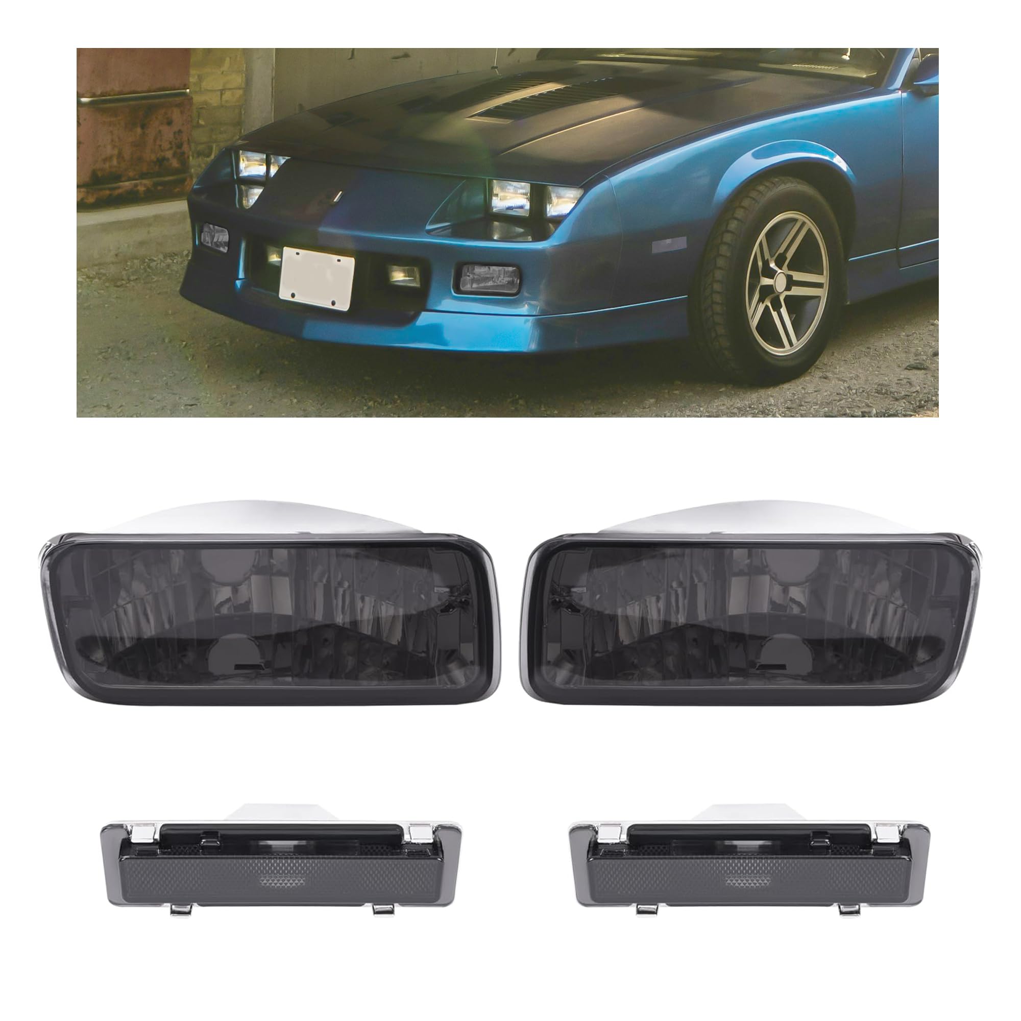 HECASA Turn Signal + Side Marker Light Compatible with 1985-1992 Chevy Chevrolet Camaro Parking Bumper Signal Lamp Left & Right Replacement for