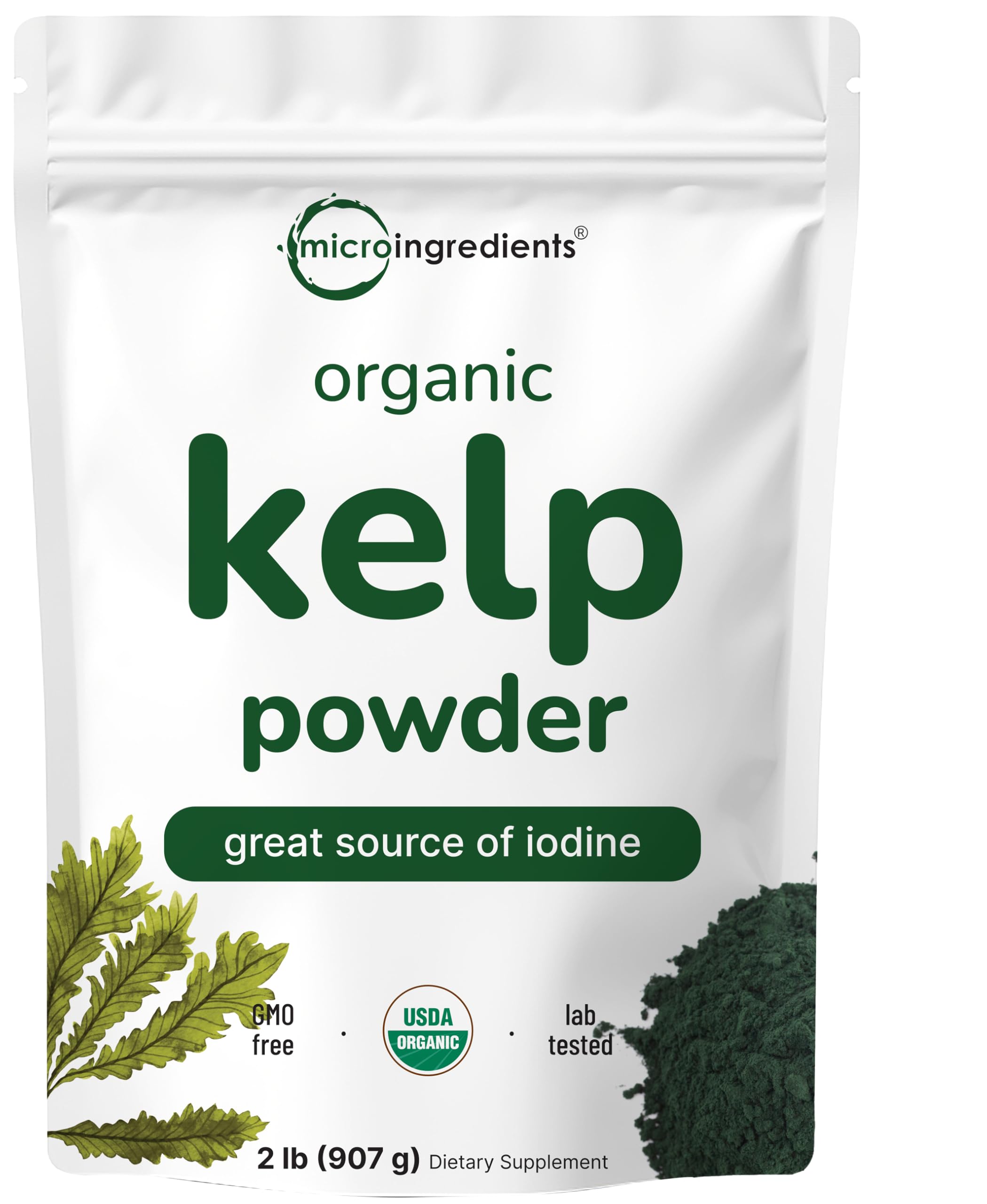 Sustainably US Grown, Organic Kelp Powder (Ascophyllum Nodosum), 1 Pound (16 Ounce), Organic Kelp Supplement, Contains Natural Iodine for Thyroid Support, Body Wraps, Scrubs & Facials, Vegan Friendly