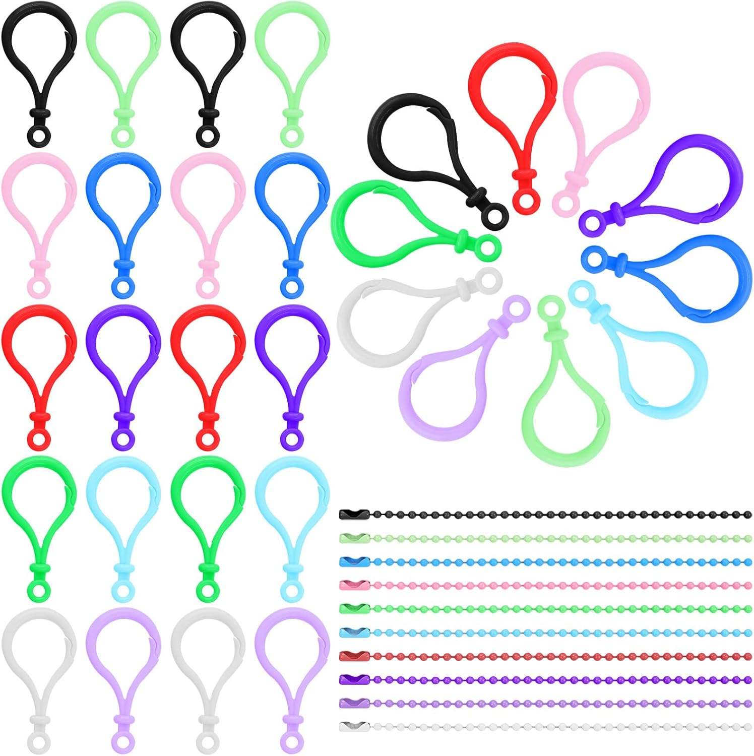 Swpeet 160Pcs 10 Colors Plastic Lobster Claw Clasps with 10 Colors Ball Chains Assortment Kit, Lobster Claw Keychain Clips Claw Snap Clip Hooks for Jewelry Making DIY Crafts Keychains