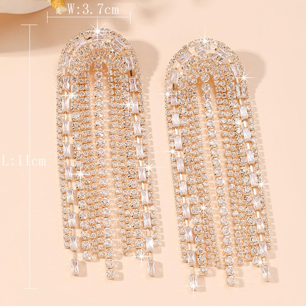 Missgrace Women Silver Gold-plated Rhinestone Earrings Dangling Sparkly Dangle Earrings Chandelier Earrings Tassel Large Studs Crystal Statement Earrings for Women - Image 6