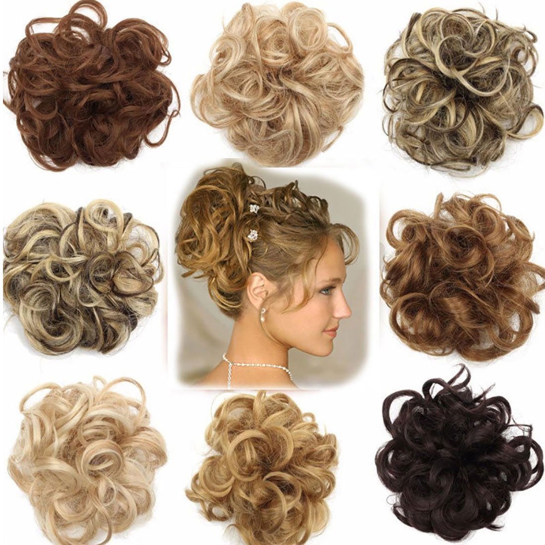 Hair Extension Clip Capelli Veri Chignon Updo Bun Ponytail Scrunchie Parrucchino Capelli Ricci Mossi Posticci Castano chiaro a biondo cenere