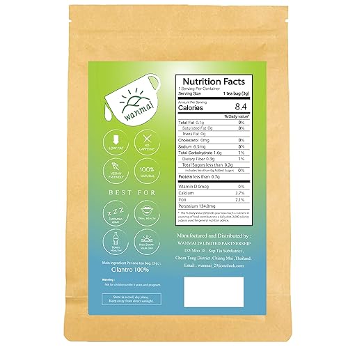 Miniatura 2 de WANMAI29 Bolsas de té cilantro, 30 unidades, bebida natural sin azúcar, apoya dietas veganas y cetogénicas, sin cafeína ni aditivos duros, hierba