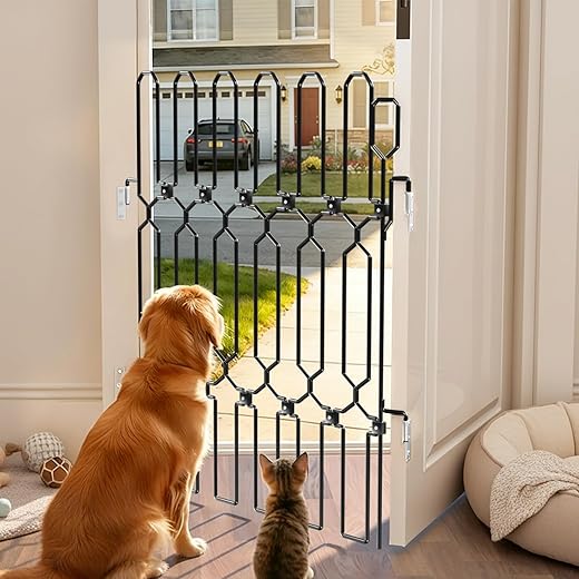 SNUOWU Retractable Metal Dog Gate for Front Doors & RVs, 30.7" Wide 30.7" Tall Bite-Proof Pet Dog Barrier, Space-Saving Wall-Mounted Front Door Gate for Indoor Use