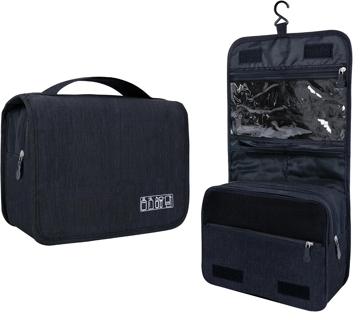 Large Capacity Toiletry Bag Travel Bag with Hanging Hook for Men and Women Waterproof Travel Cosmetic Bag Bathroom Storage Bag for Brushes Set,Full-Sized Shampoo,Toiletries,Accessories-Black