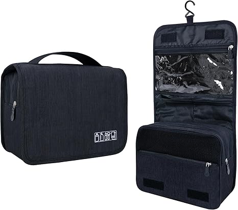 Large Capacity Toiletry Bag Travel Bag with Hanging Hook for Men and Women Waterproof Travel Cosmetic Bag Bathroom Storage Bag for Brushes Set,Full-Sized Shampoo,Toiletries,Accessories-Black