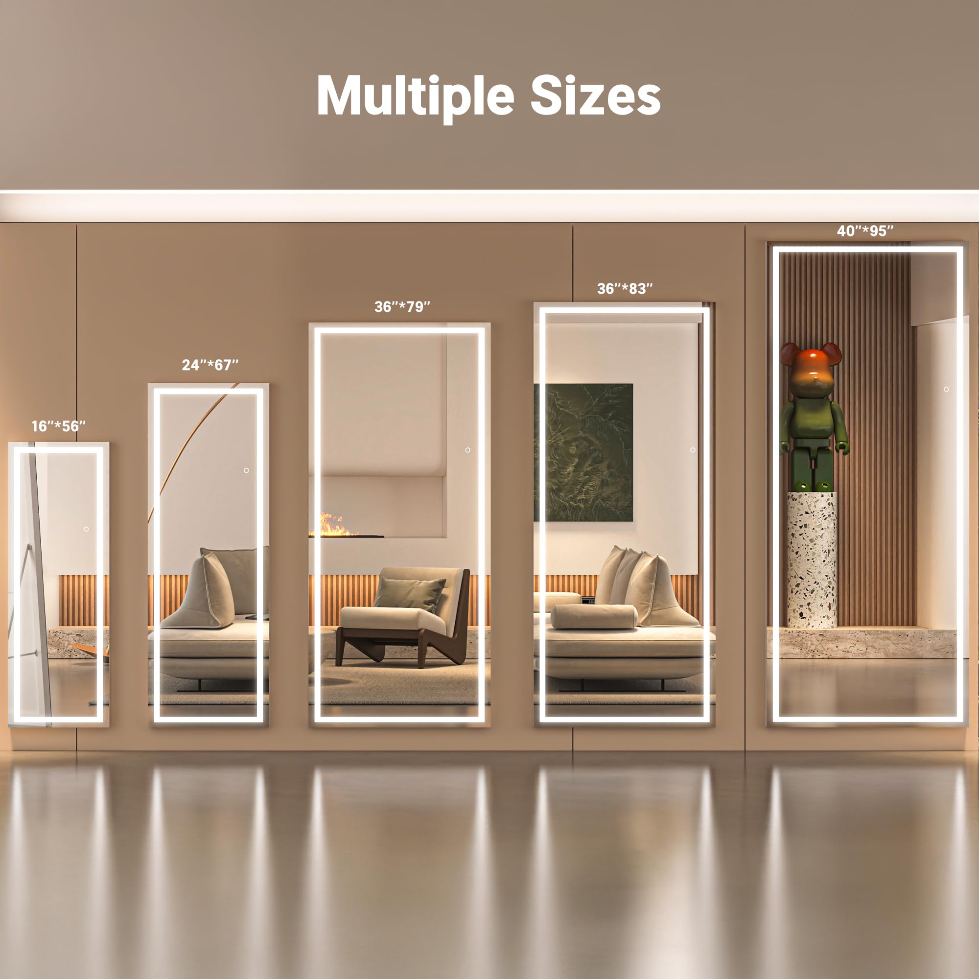 Amazon.co.jp: WINNICE ライト付きフルレングスミラー、67インチ x