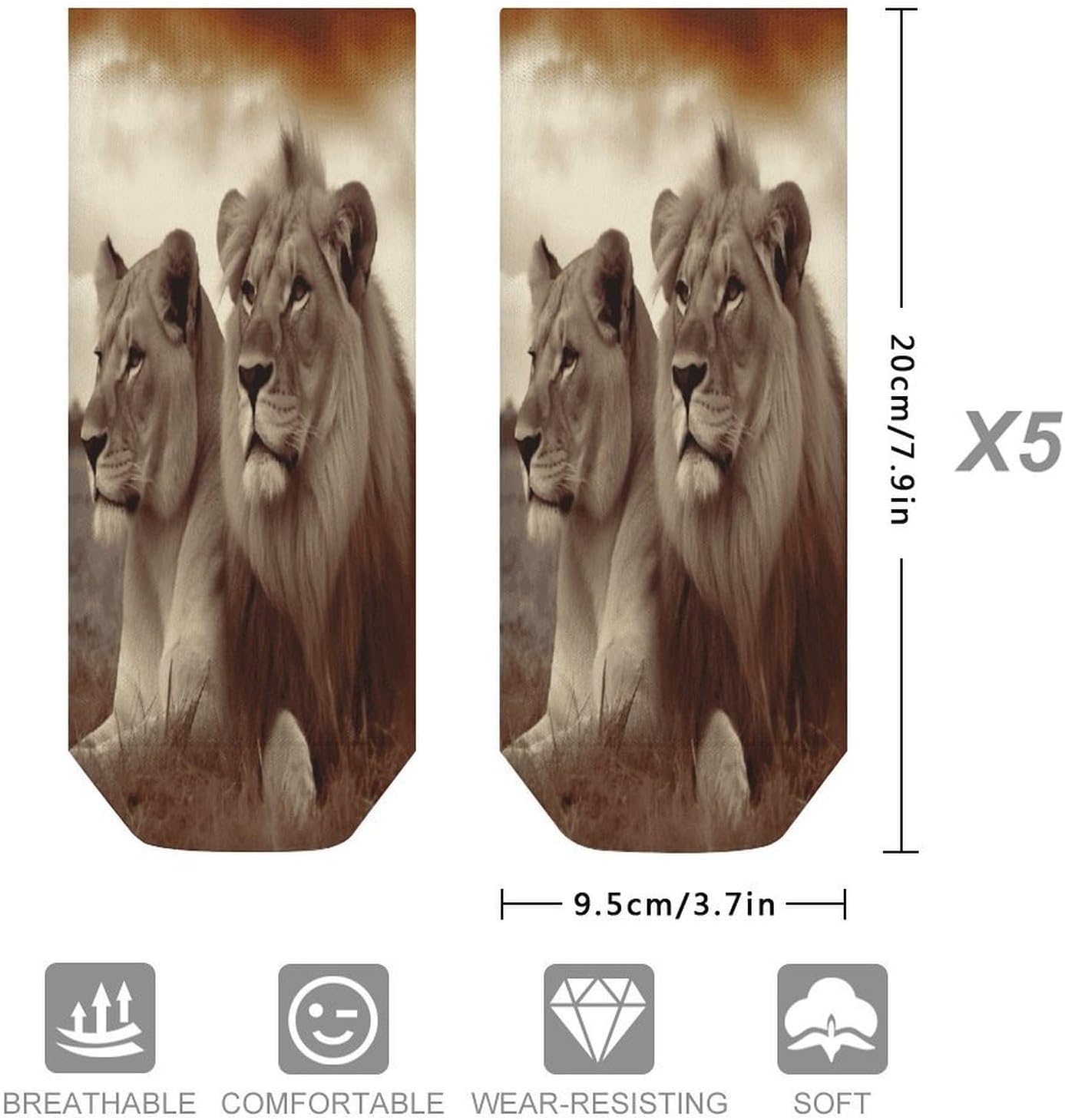 African Lion And Lioness Ankle Socks for Men Women 5 Pairs | Comfortable Casual Low Cut Socks, Lightweight No Show Breathable Athletic Socks, Soft Mini Crew Socks for All Seasons