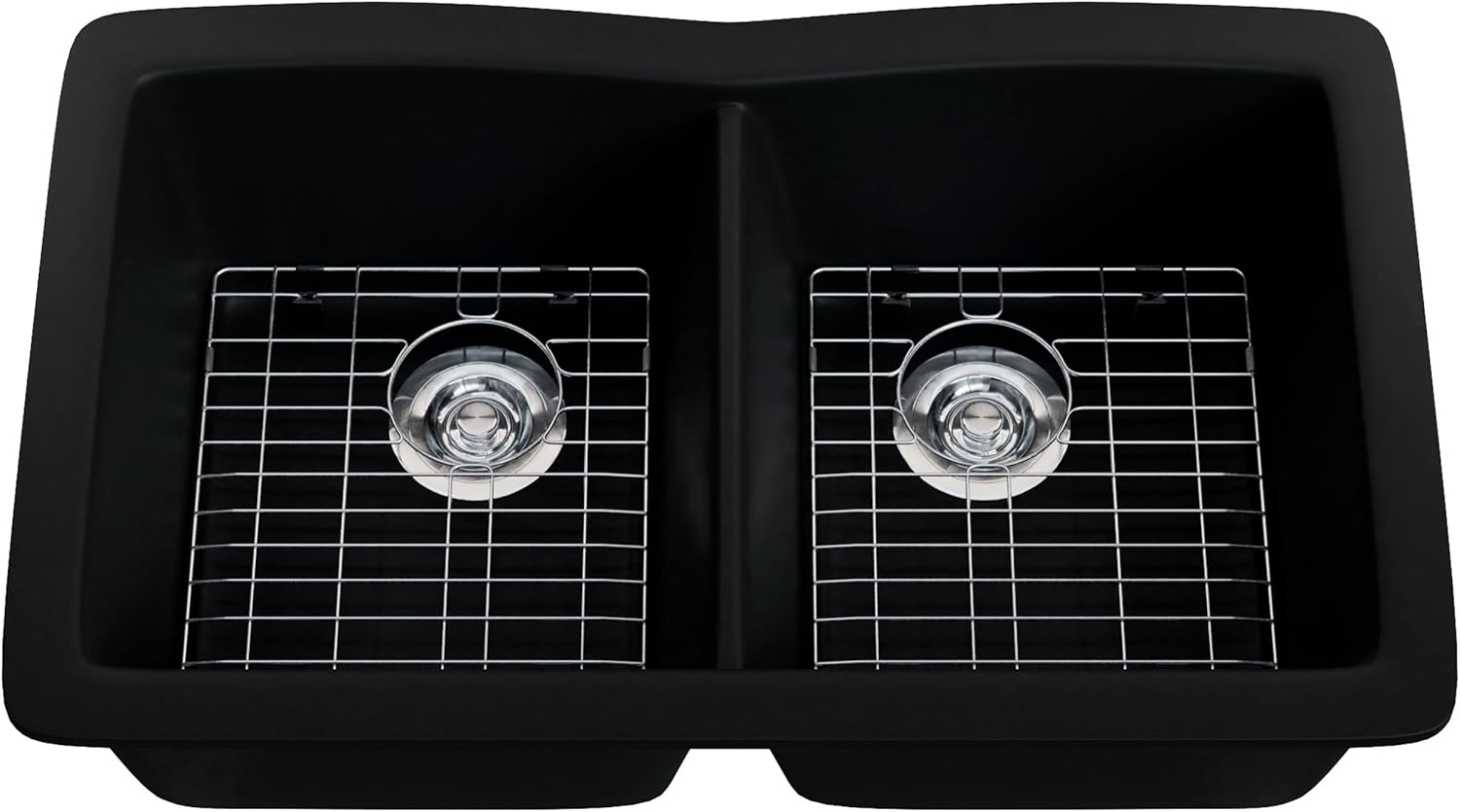 Double Bowl Undermount Granite Composite Kitchen Sink in Absolute Black