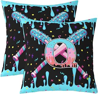 jejeloiu 22 x 22-Inch Set of 2 Baseball Decor Pillowcase Boys Girls Baseball Gaming Throw Pillow Covers for Kids Ultra Personalized Initial Letter Q Cushion Case Sports Theme Room Decor Microfiber