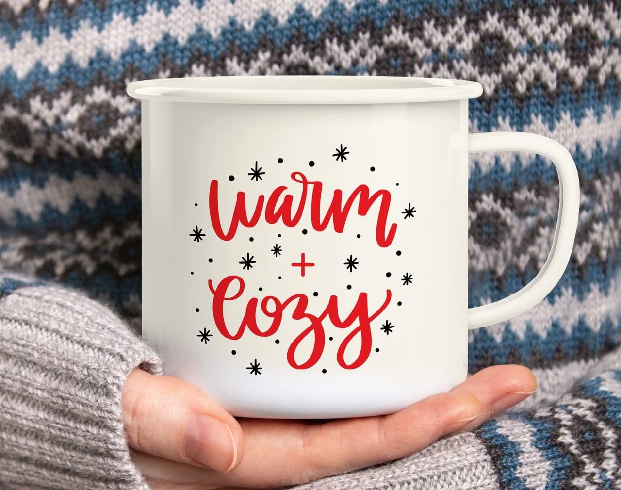 Retreez Warm and Cozy Snow Christmas Season 16 Oz Enamel Stainless Steel Metal Camping Campfire Coffee Mug - Funny Sarcasm Inspirational Christmas gifts for friends, coworkers, siblings, dad or mom image 5