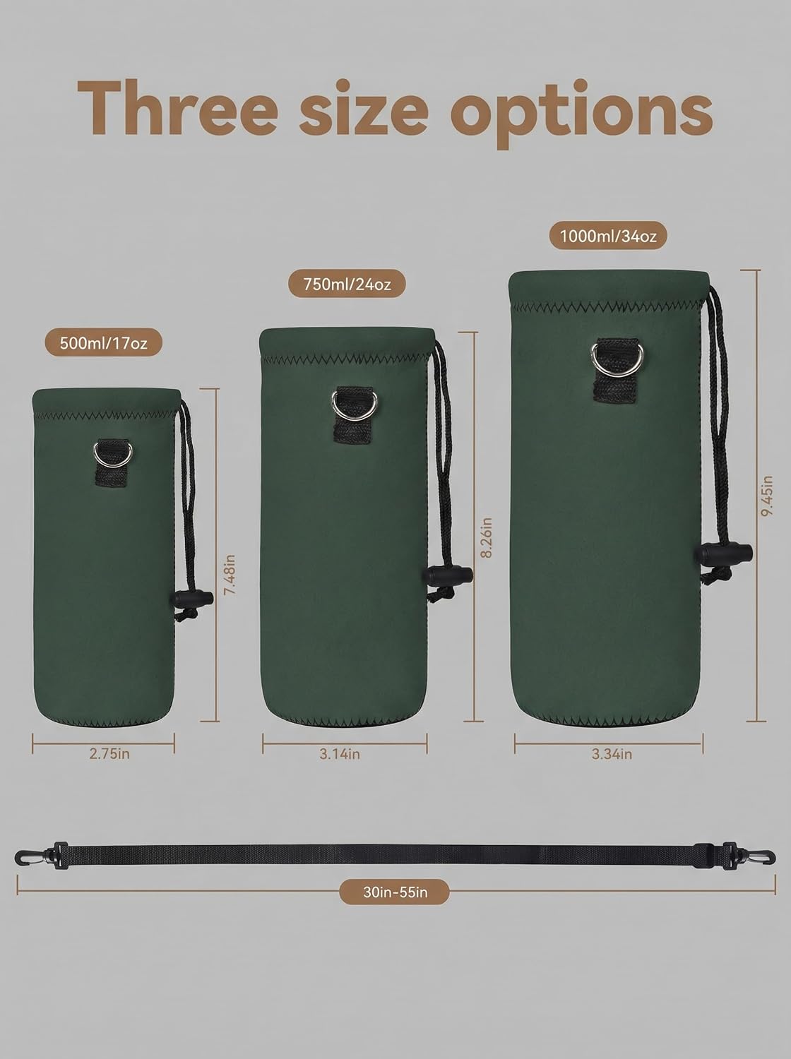 AUPET Water Bottle Sling Bag Carrier Crossbody Sleeve,Insulated Neoprene Bottle Case Holder Pouch Cover 500ML/17oz with Shoulder Strap for Walking Women Men image 4