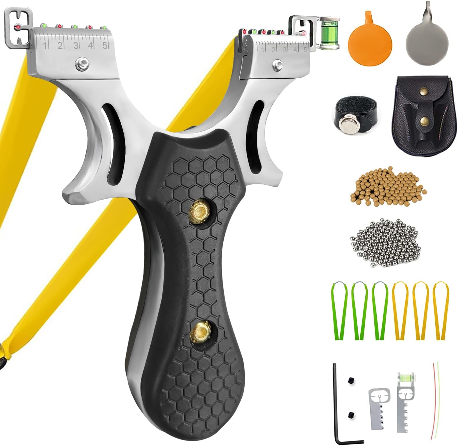 Slingshot, Hunting Sling Shot Set for Adults, Professional Stainless Steel Tactical Slingshots, High Velocity Catapult with Ammo Balls, Rubber Bands, Ammo Pouch, Target