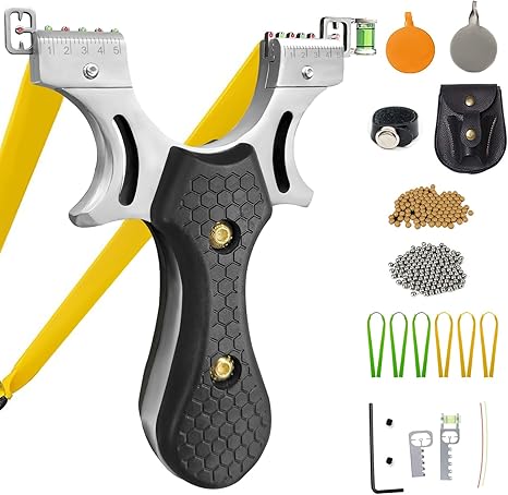 Slingshot, Hunting Sling Shot Set for Adults, Professional Stainless Steel Tactical Slingshots, High Velocity Catapult with Ammo Balls, Rubber Bands, Ammo Pouch, Target