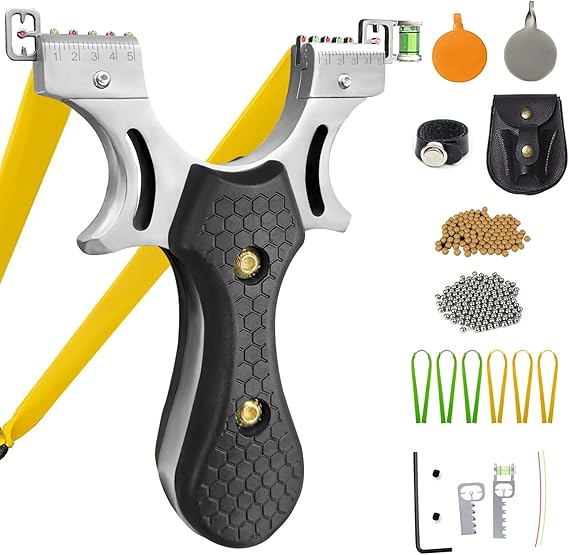 Slingshot, Hunting Sling Shot Set for Adults, Professional Stainless Steel Tactical Slingshots, High Velocity Catapult with Ammo Balls, Rubber Bands, Ammo Pouch, Target