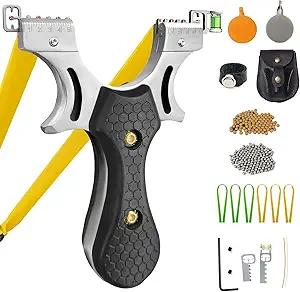 Slingshot, Hunting Sling Shot Set for Adults, Professional Stainless Steel Tactical Slingshots, High Velocity Catapult with Ammo Balls, Rubber Bands, Ammo Pouch, Target
