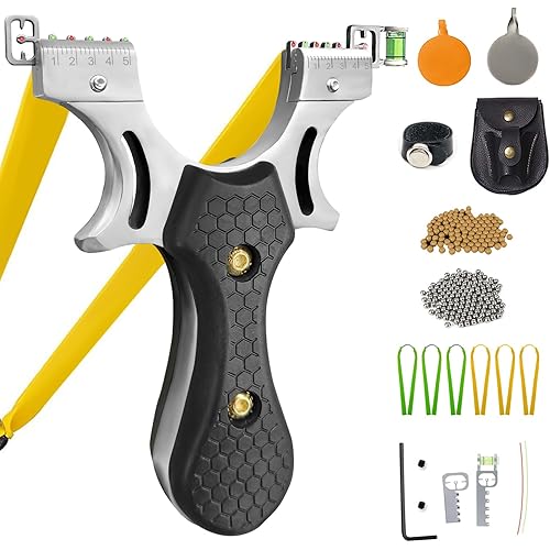 Slingshot, Hunting Sling Shot Set for Adults, Professional Stainless Steel Tactical Slingshots, High Velocity Catapult with Ammo Balls, Rubber Bands, Ammo Pouch, Target