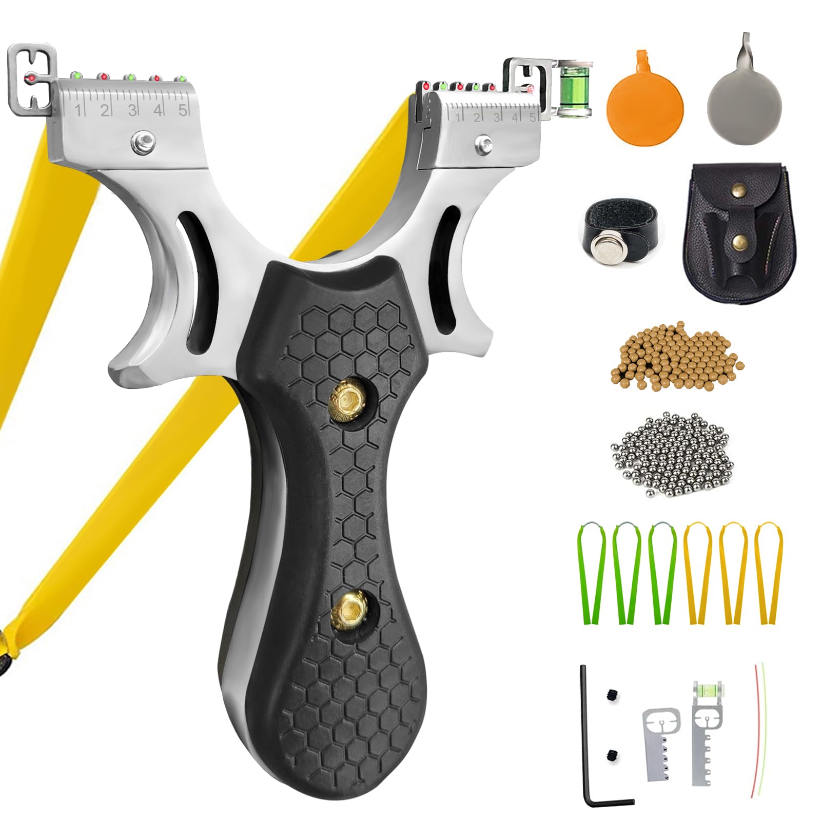 Slingshot, Hunting Sling Shot Set for Adults, Professional Stainless Steel Tactical Slingshots, High Velocity Catapult with Ammo Balls, Rubber Bands, Ammo Pouch, Target