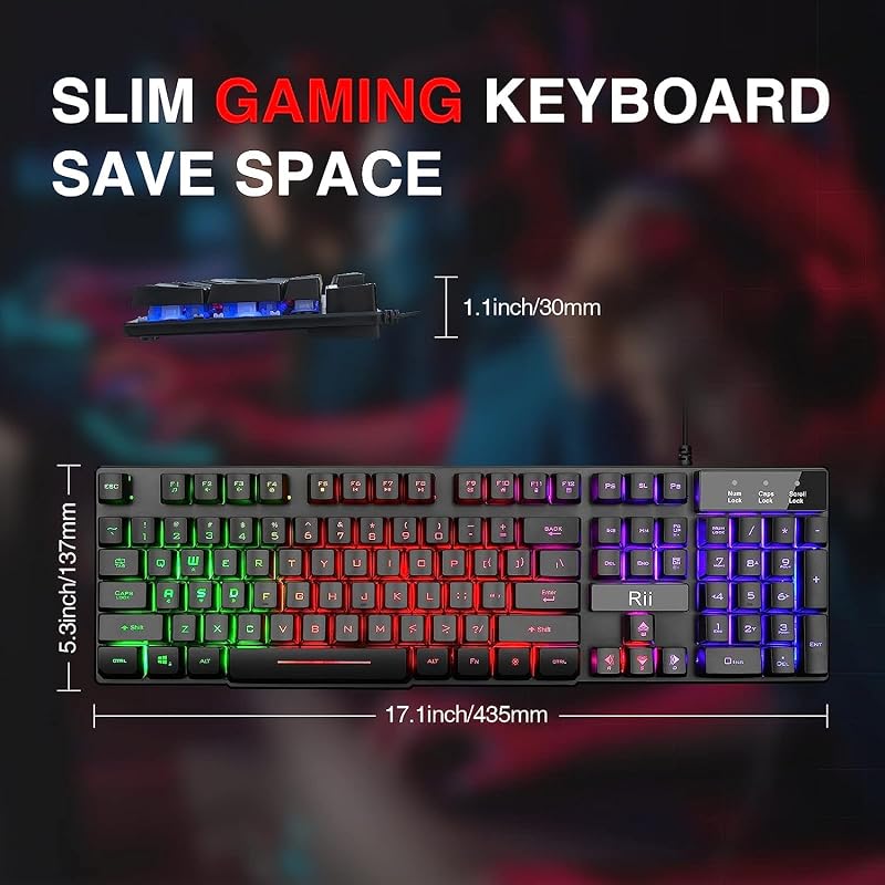 Rii RK100+ RGB LED háttérvilágítású nagy méretű mechanikus gamer billentyűzet