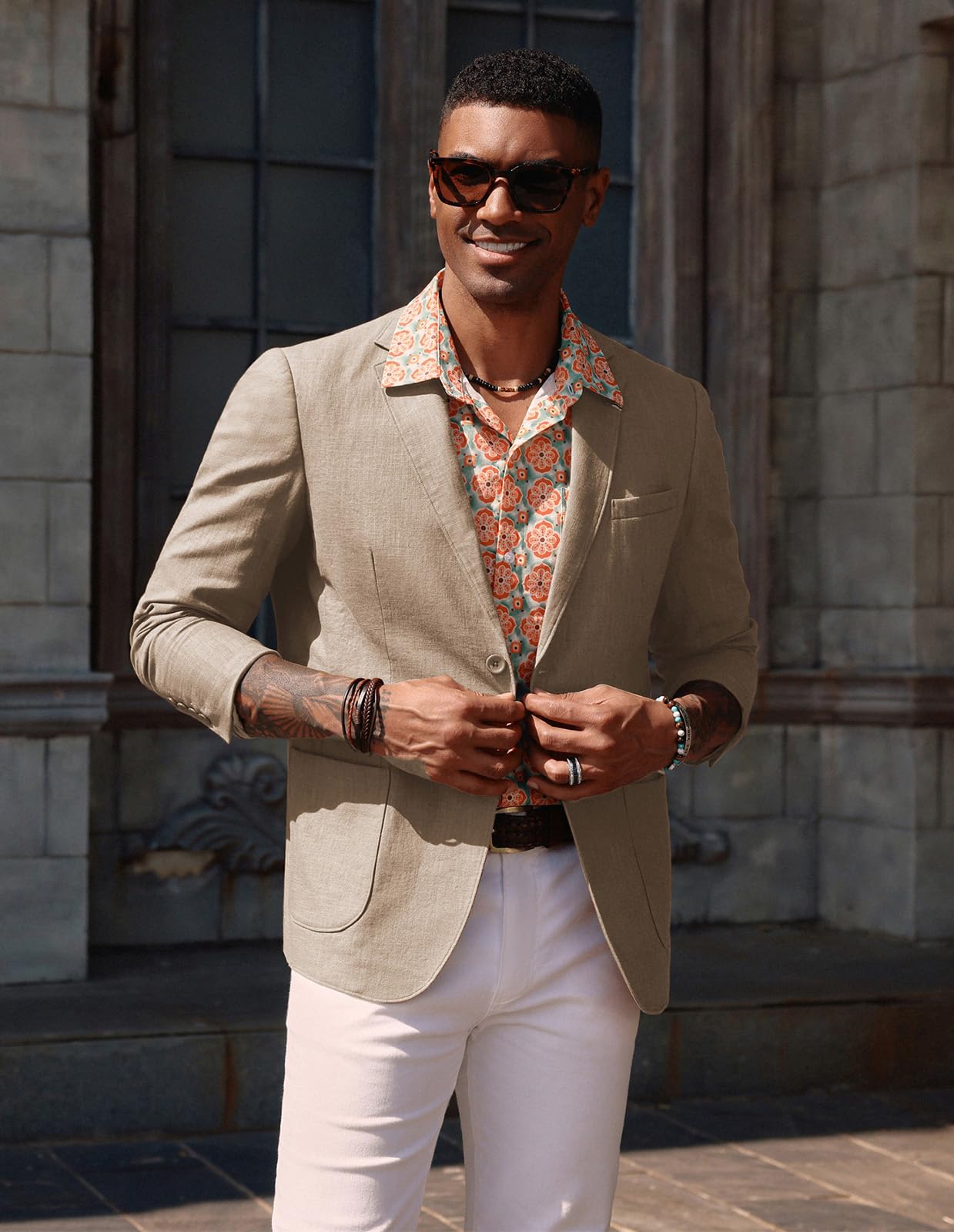 PJ PAUL JONES Giacca da uomo in lino, moderna, per il tempo libero, sportiva, slim fit, blazer da lavoro, 2 bottoni, cachi, XXL