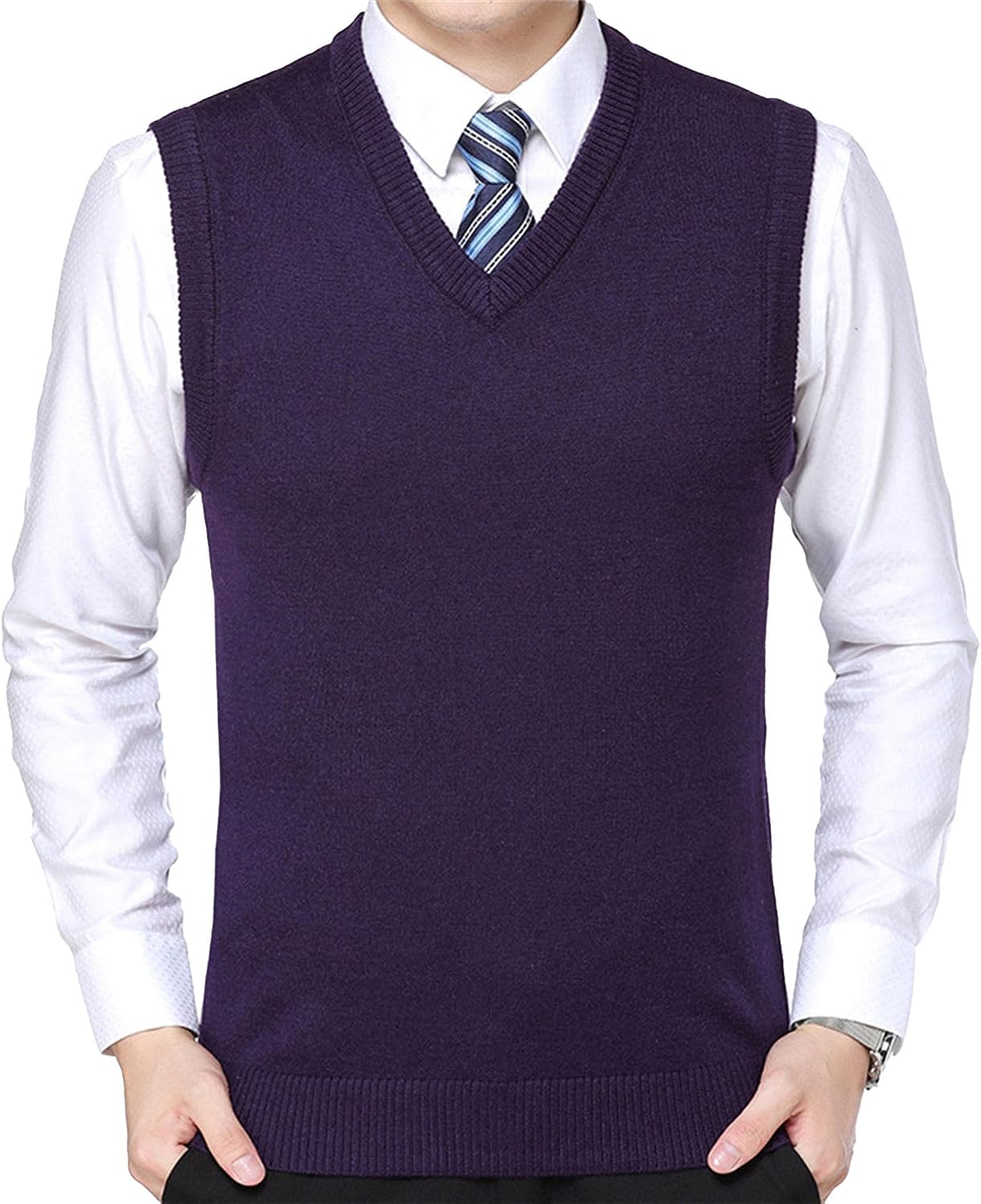 JEShifangjiusu Mens V Neck Sweater Vest Cable Knitted Pullover Sweaters Vest Wool Blended Relaxed Fit Knit Sleeveless Sweater