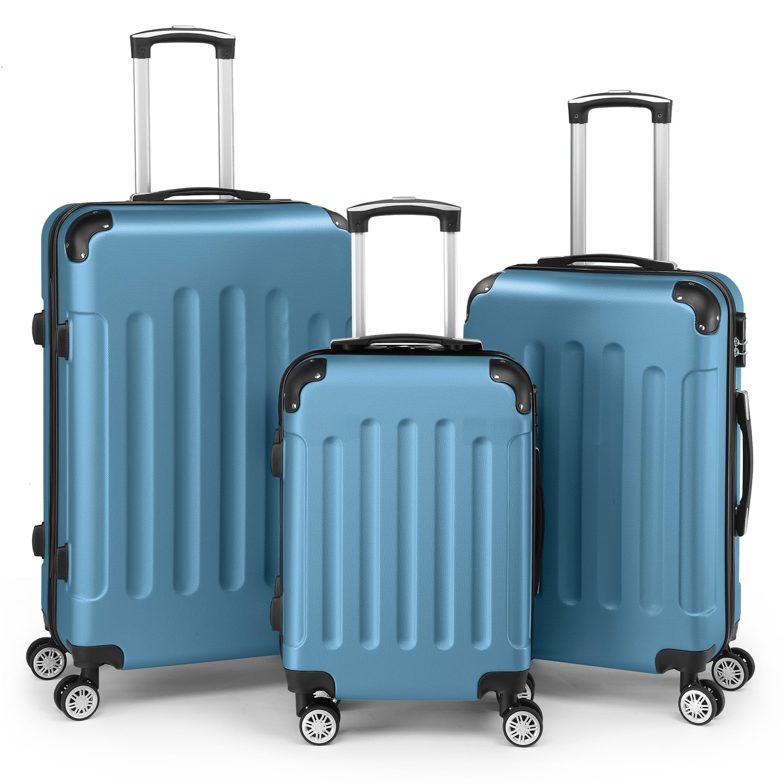 LALAHO Kofferset 3 Teilig Hartschale, Koffer Set aus ABS-Navyblau | Reisekoffer mit Rollen Groß, Trolley Handgepäck mit Eckenschutz