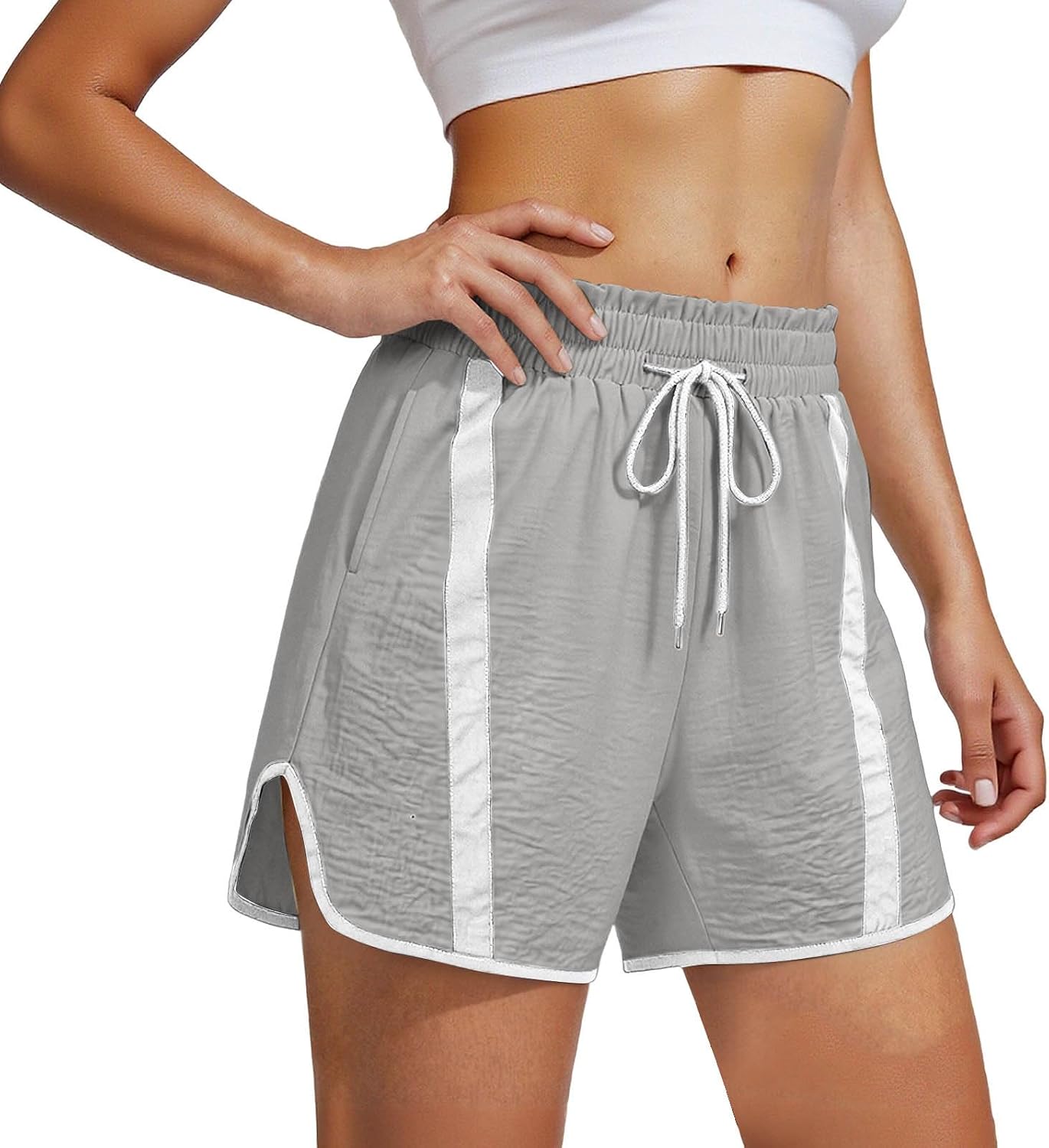 Women's Athletic Running Shorts Quick Dry Workout Summer Drawstring High Waist Loose Gym Casual Color Block Shorts