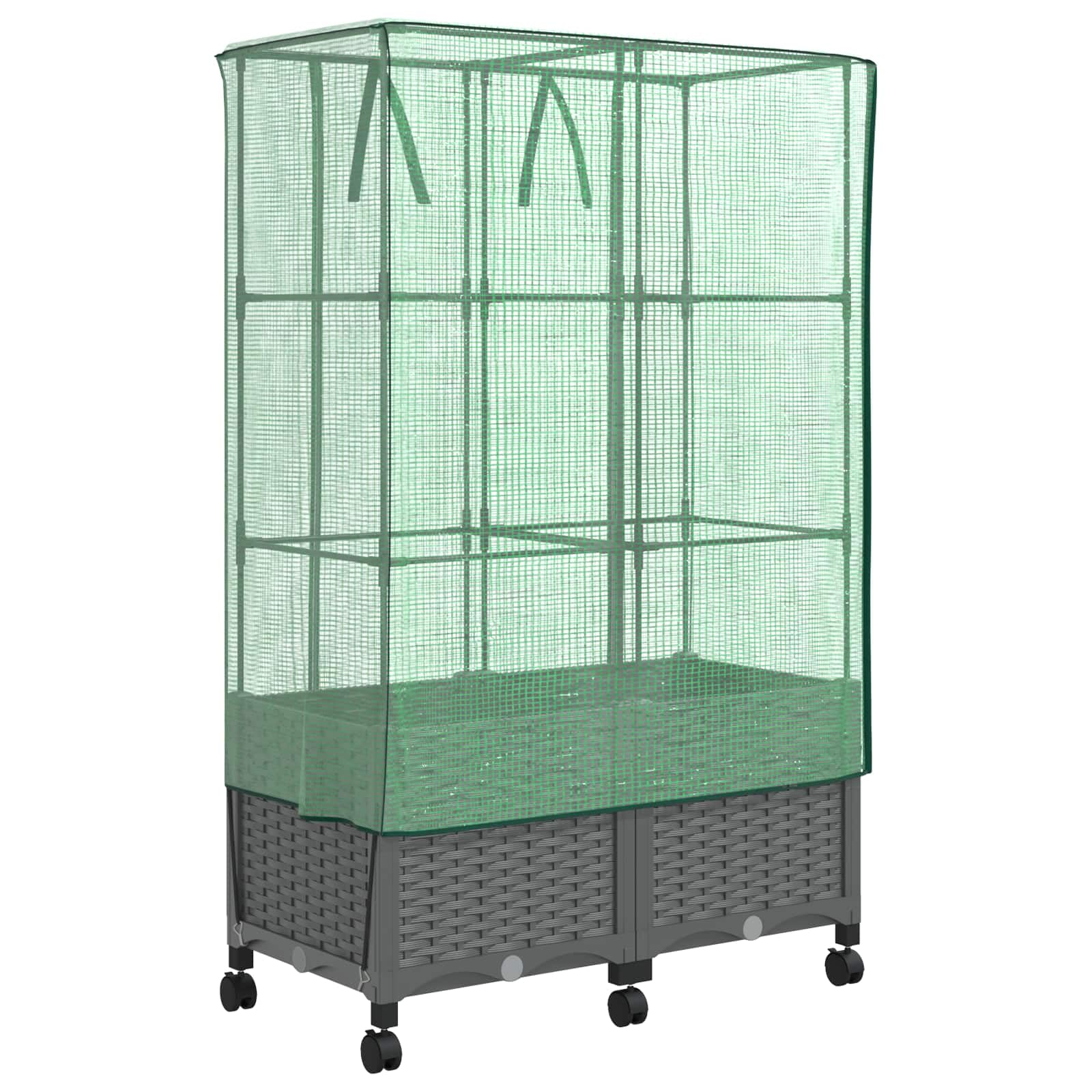 Gartenplanter mit Gewächshausabdeckung und Rädern 2 Stk. PP Rattanoptik