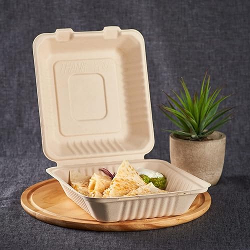Miniatura 45 de KARAT EARTH Clamshell - Recipientes de alimentos para llevar [9 x 9 pulgadas, 200 unidades] 3 compartimentos Contenedores compostables