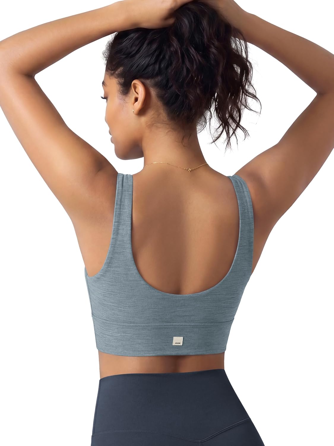 ODODOS Women's Longline U-Back Sports Bra, odSTRATUM Tech Ultra-Soft UPF 50+ V-Neck Yoga Crop Top with Removable Pads