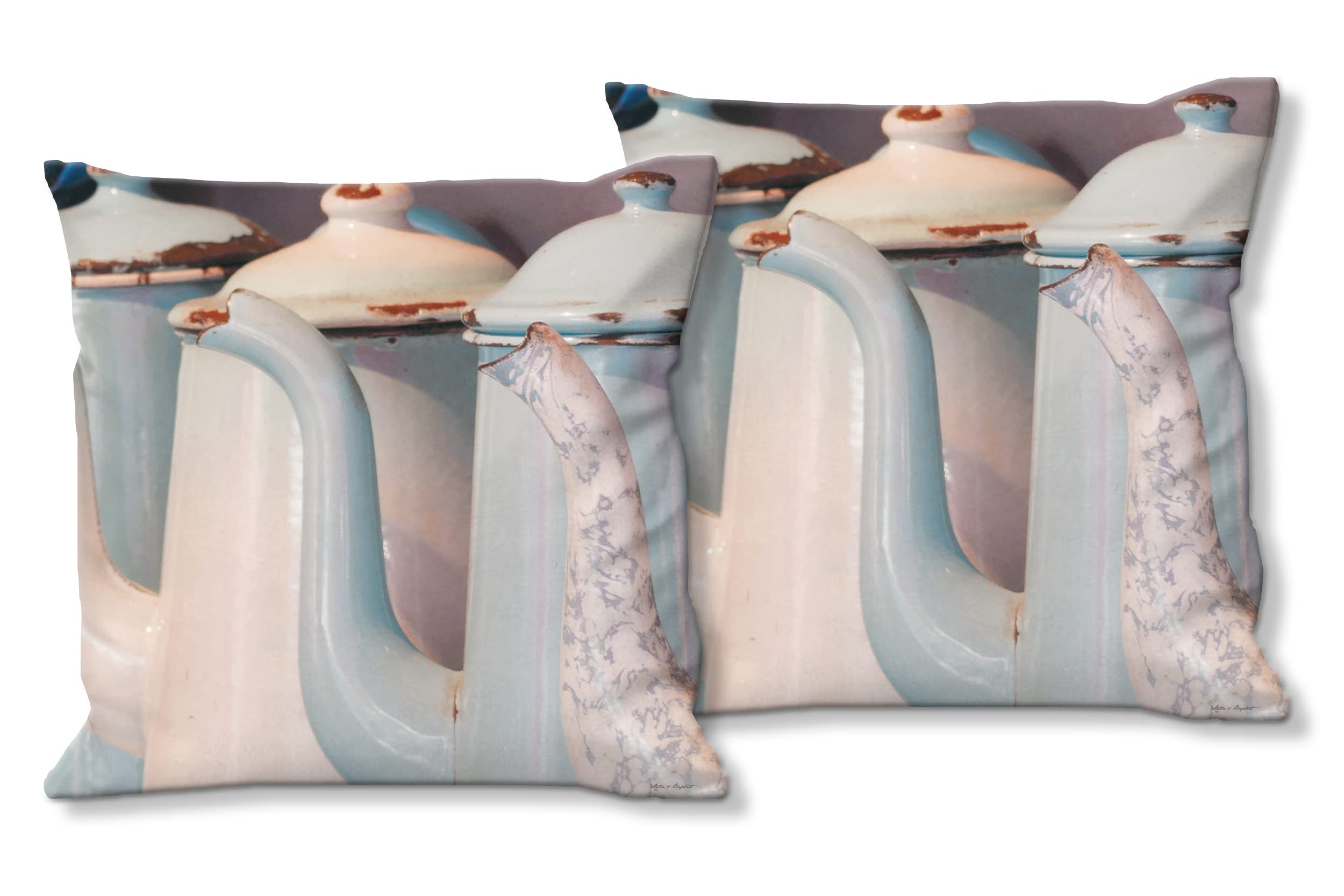 Kannen 6 -Foto-Kissen-Hülle Set (2 STK.) 40 x 40 cm | Kissen-Bezüge - passend zu Wandbild - Deko-Kissen - Küche Milch Milchkanne Geschirr Oma