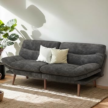 PERLECARE Convertible Futon Sofa Bed, 66" Corduroy Futon Couch with Adjustable Backrest and Armrests, 3-in-1Recliner Sleeper Sofa for Small Spaces, Play Room,Living Room or Office66 in,Grey