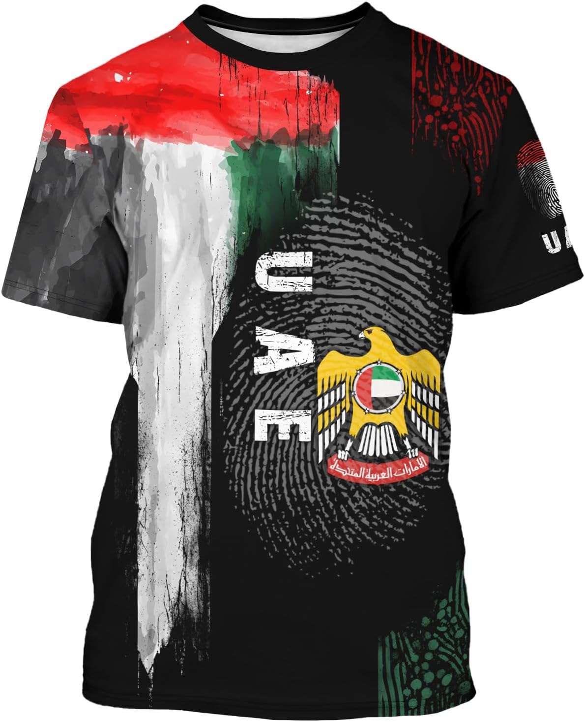 Anger EagleMen's UAE Flag T-Shirt Classic Emirates Graphic 3D Printed Crew Neck Short Sleeve Shirt Fashion Casual Tops Unisex