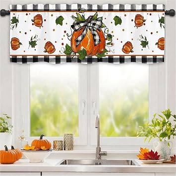 Fall Kitchen Curtains, 54 x 18 Inch Fall Pumpkin Valances for Window