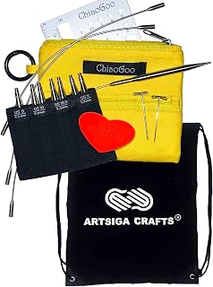 ChiaoGoo Twist Red Lace Shorties 3-Inch Large Yellow 7230-L Interchangeable Knitting Needle Set, US 9, 10, 10.5, 11 Stainless Steel with 3 Swiv360 Cables Bundle with 1 Artsiga Crafts Project Bag