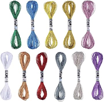 11 Pieces of Cross Stitch Thread, Metallic Embroidery Floss, with Shiny Effect Embroidery Thread, Suitable for Hand Embroidery, Knitting and DIY Craft Making