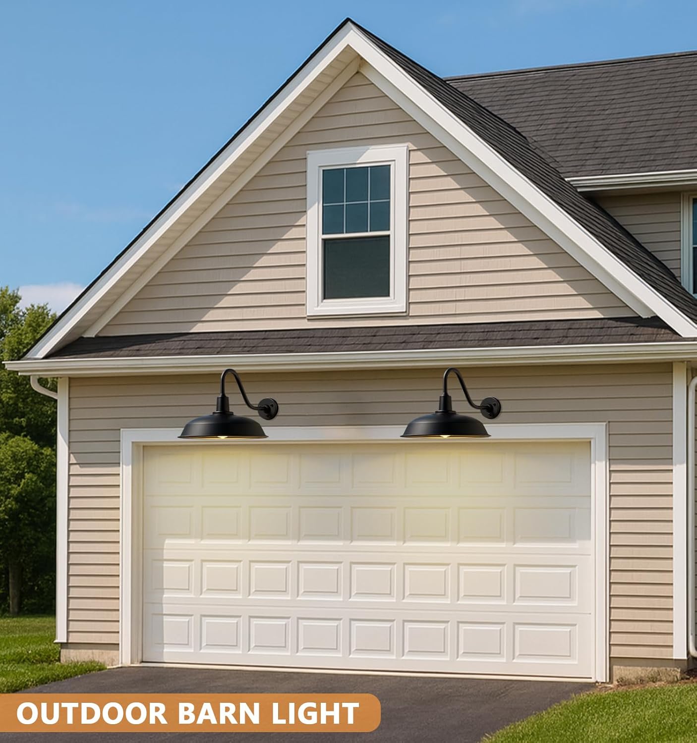 21 Large Black Outdoor Gooseneck Barn Light, Modern Vintage Style Barn Gooseneck Light for Garages, Farmhouses and Porches