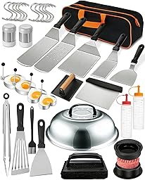 Lorrtta 32pcs Griddle Accessories Kit, Teppanyaki Plancha Flat Top Grill Tools, Spatula Set with Basting Cover, Smash Burger Press, Storage Bag for Outdoor Grilling BBQ, Perfect BBQ Gifts for Men
