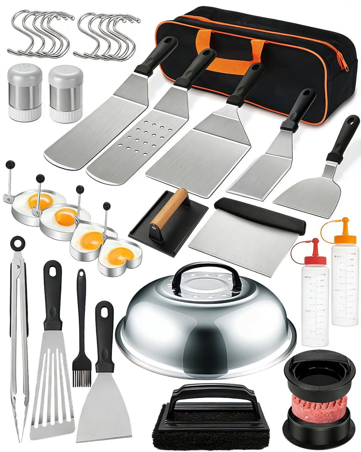 Lorrtta 32pcs Griddle Accessories Kit, Teppanyaki Plancha Flat Top Grill Tools, Spatula Set with Basting Cover, Smash Burger Press, Storage Bag for Outdoor Grilling BBQ, Perfect BBQ Gifts for Men