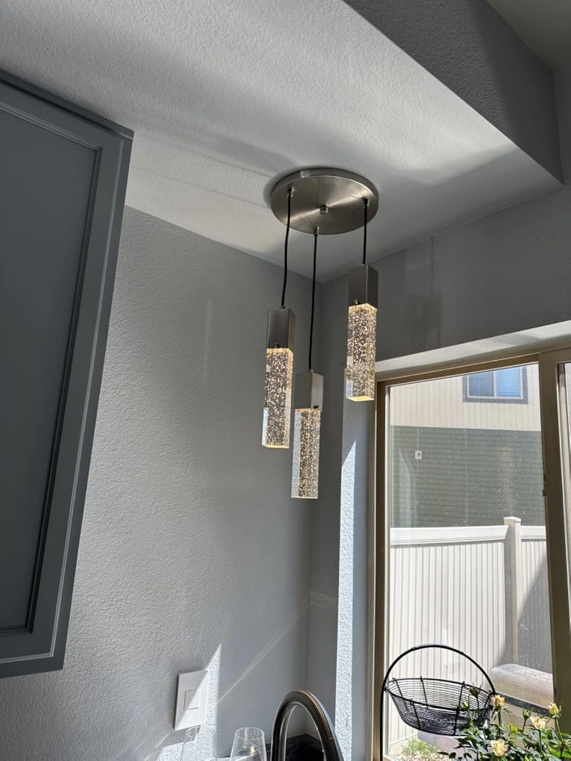Mini Integrated Hanging Crystal Kitchen Island Modern Concise Pendant Ceiling Light Fixture,for Kitchen Island Dining Room Bedroom Hallway,UL Listed (Brushed Nickel, 3 Light)