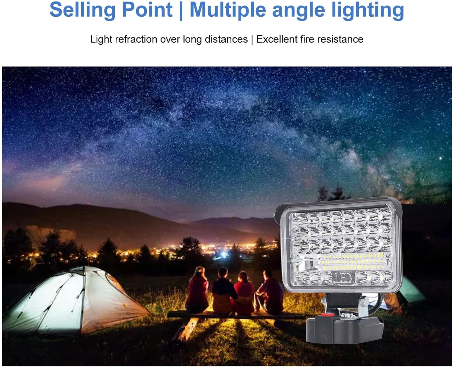 144W 7200LM LED Work Light, Cordless Spotlight Floodlight with 2 Brightness Modes, 1500ft Beam for Outdoor Camping Fishing Power Outage, Compatible with 18V BL1815 BL1840 BL1850