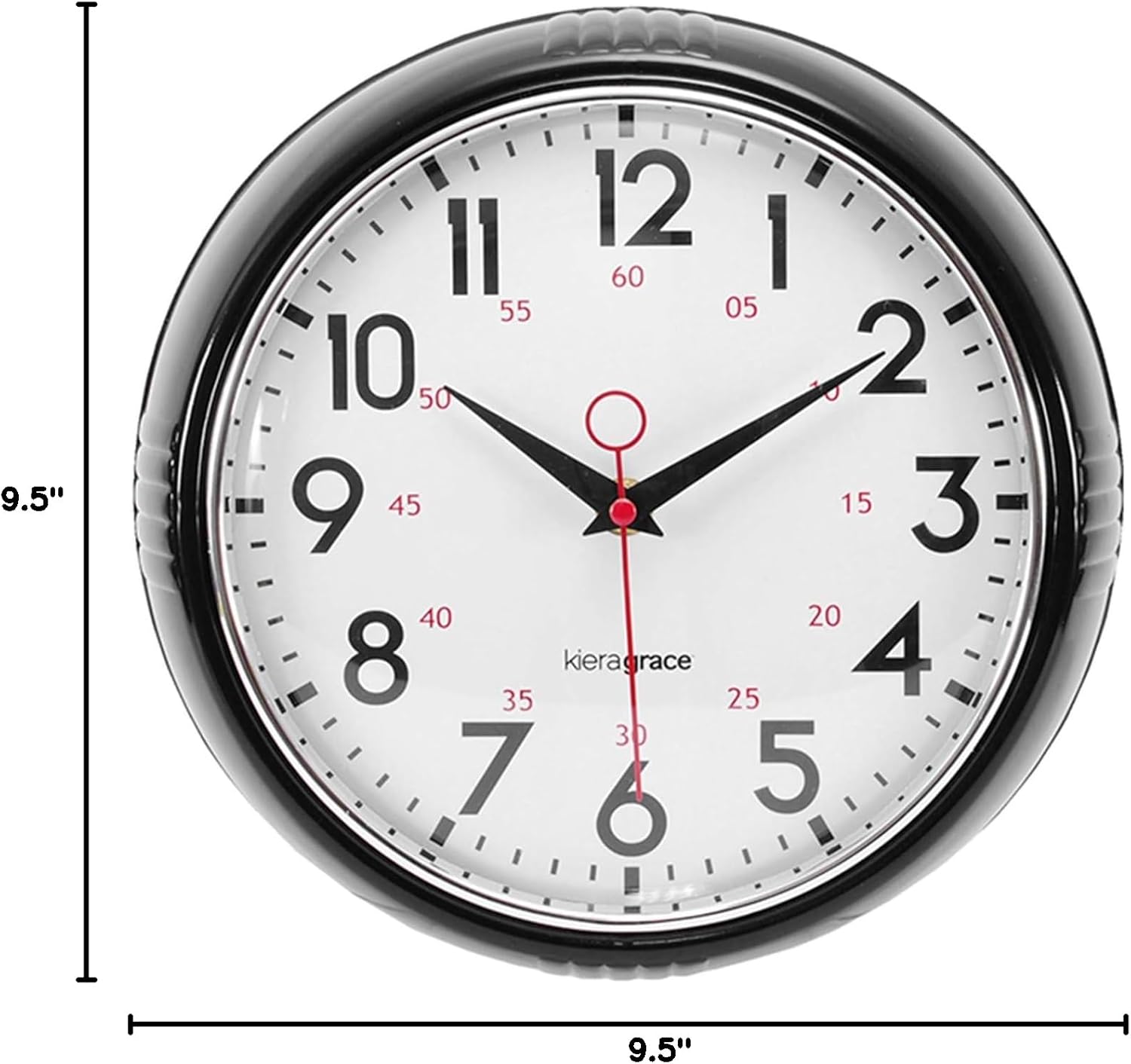 4 Pack Kiera Grace Retro Decorative Analog Round Wall Clock, 9.5" D x 2" W, Black, 4 Pcs