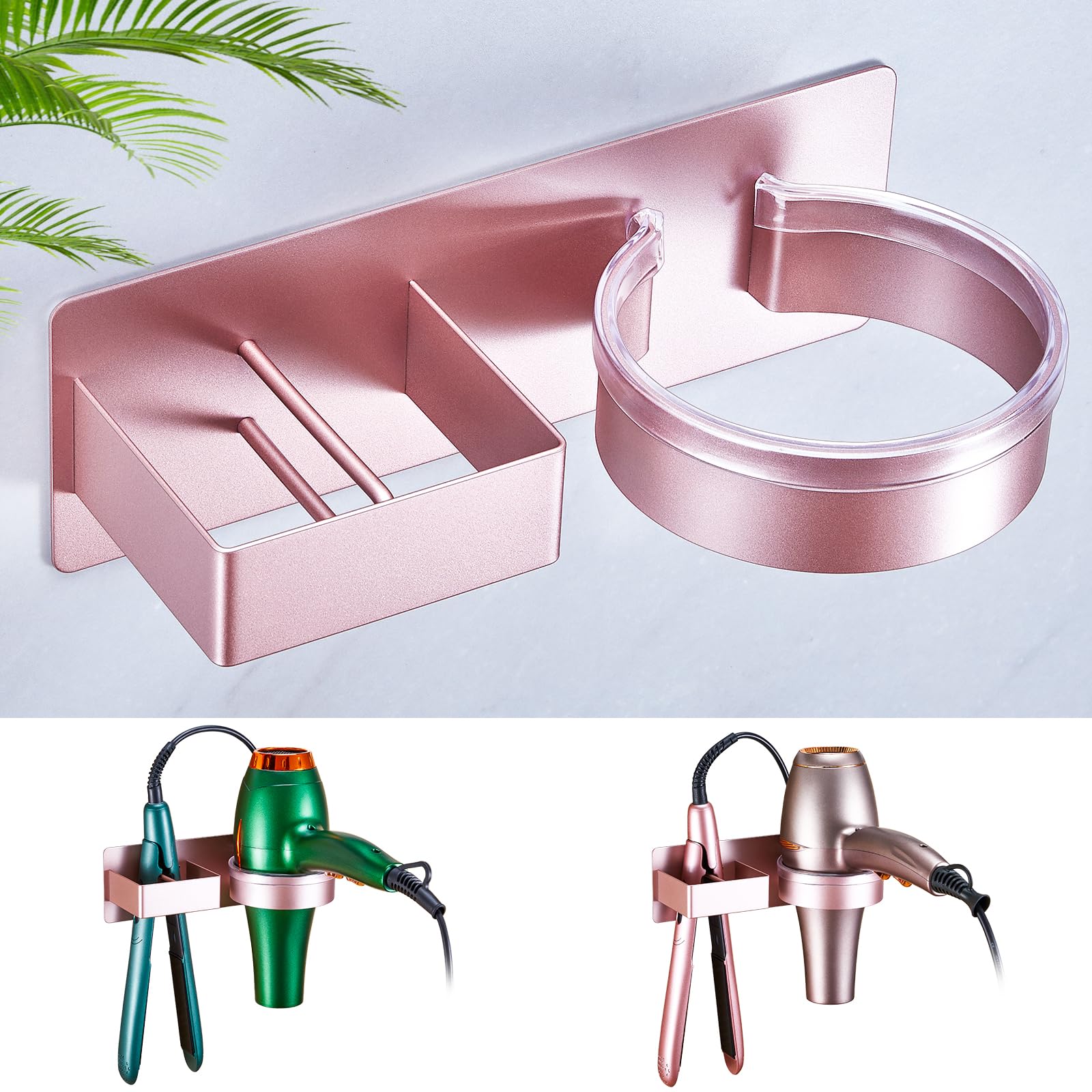 Hair Straightener Holder Wall Mounted Blow Dryer Holder, Blow Dryer and Curling Iron Holder, Bathroom Hair Dryer Straightener Holder, Salon Hair Tools Organizer Storage (Rose Gold)