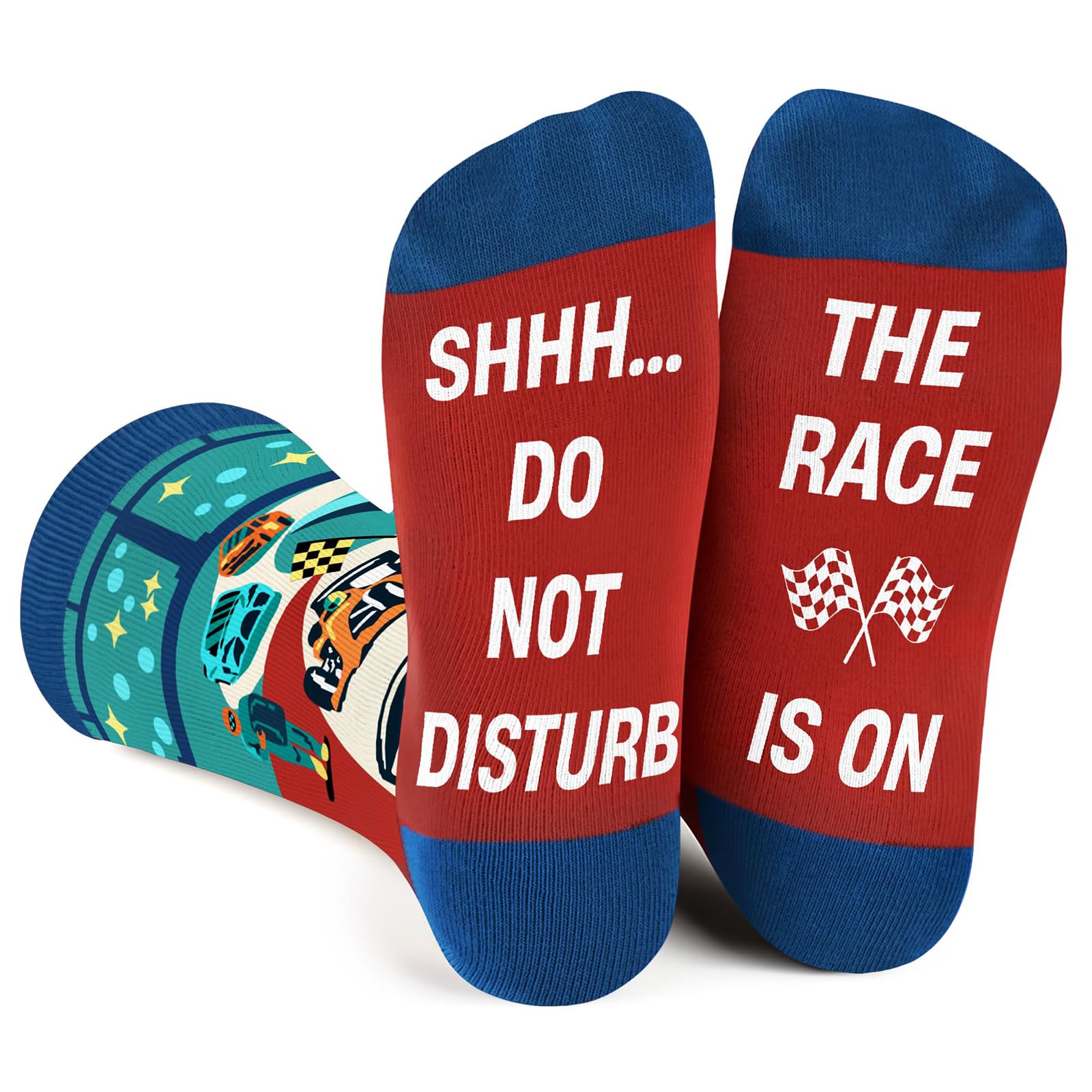 Yunlijia Unisex Red F1 Gifts Racing Themed Socks Formula 1 Merchandise Various Patterns Make Up F1 Merchandise “Shhh…Do Not Disturb”And“The Race Is On,” Lettering Formula 1 Gifts Racing Enthusiast Match Day Decorations