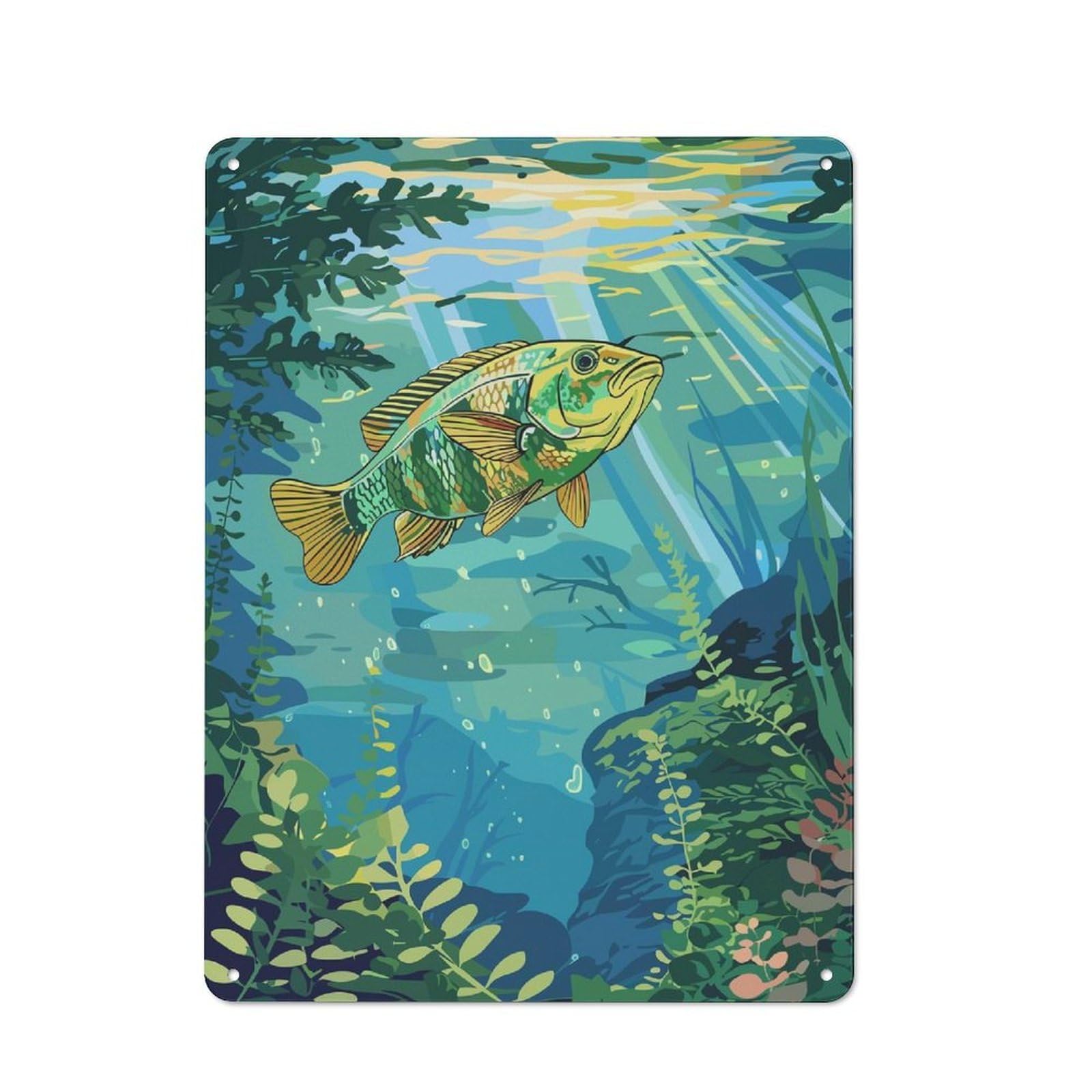 Junmoney Style-4 Fish Underwater Illustration Tin Sign 40X30cm For Workshop Wall, Vintage Wall Decor, For Metal Sign Collectors, For Garage And Workshop Walls
