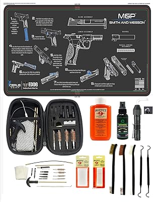 EDOG 29 Pc Pistol Cleaning System - Compatible with M&P - Instructional Step by Step Pistol Mat, Range Warrior Universal .22 9mm - .45 Kit & Clenzoil CLP & Gun Oil & Patchs